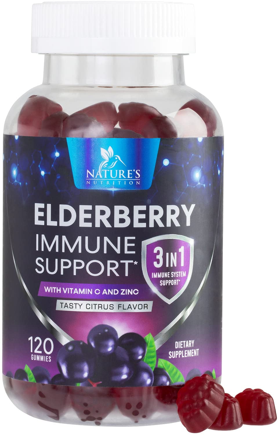 Premium Sambucus Elderberry Gummies with Vitamin C and Zinc, Immune