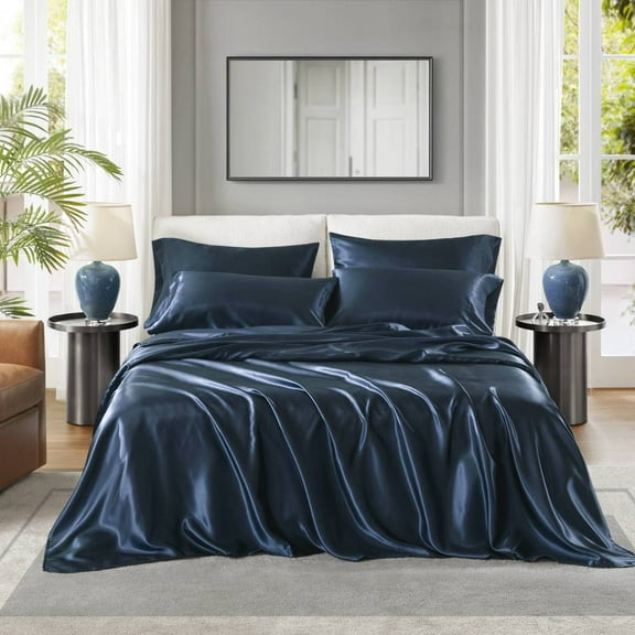 Premium Satin Bedding - 6-Piece Set with 16" Deep Pockets, Wrinkle-Free & Gentle on Hair/Skin (Full Sizes)