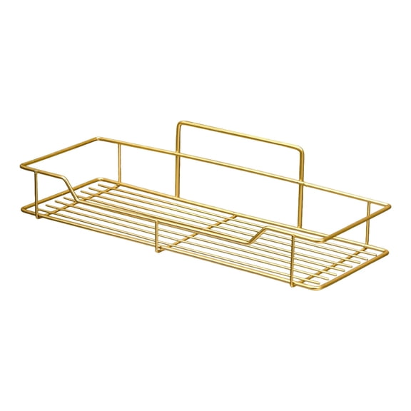 Premium Scandinavian-Style Gold Bathroom Storage Shelf | Wall-Mounted Metal Mesh Organizer with Secure Rim Guard, Open Design, Stackable Multi-Layer for Toiletries and Accessories