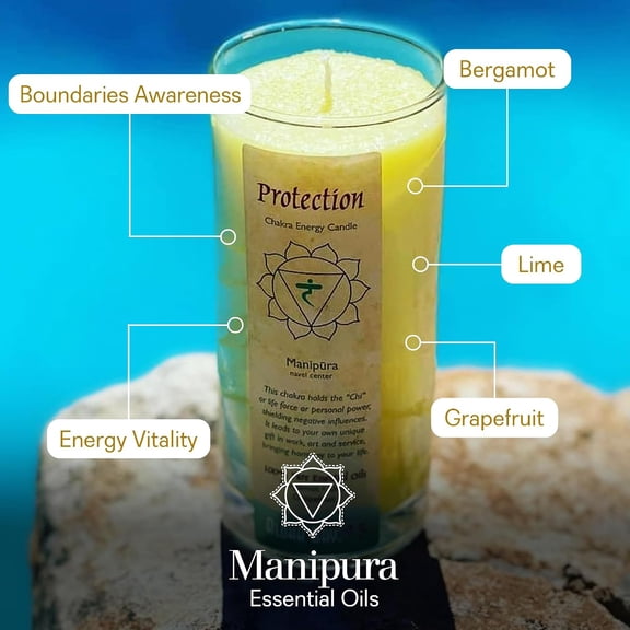 Premium Scented Candle Hand Made Chakra Energy Jar | 11 Oz Jar | Protection, Manipura| Yoga, Prayer & Meditation Candle | Long Burn 60 Hours | Essential Oils of Bergamot, Lime & Grapefruit |