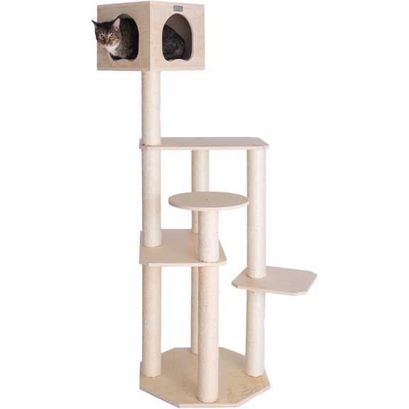 Premium Scots Pine -Inch Tree Tower with Five Levels, Perch, Condo for Indoor Cats