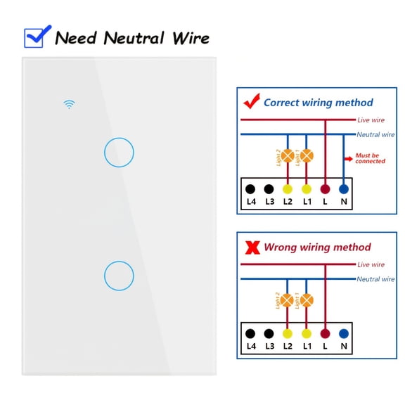 Premium Scratch-Resistant Glass Smart Wall Switch, WiFi + Bluetooth Touch Screen Light Switch (1-4 Gang), Voice Control, 600W/Gang (Neutral Required)