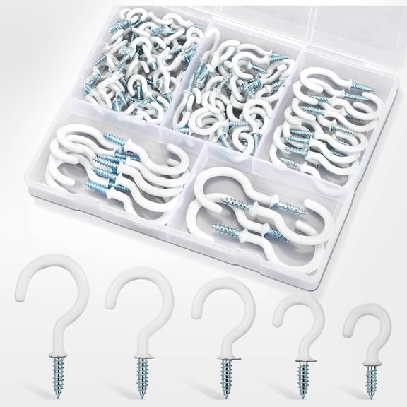 Premium Screw Hooks, White Vinyl Coated Cup Hook, Screw in Hooks for Hanging Plants, String Lights