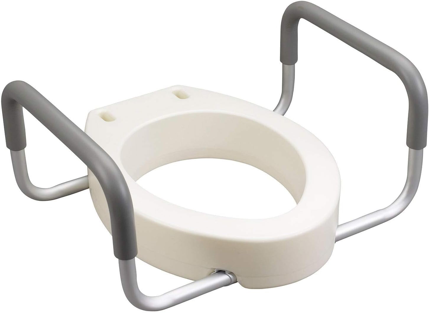 White Elevated Toilet Seat Riser with Padded Arms