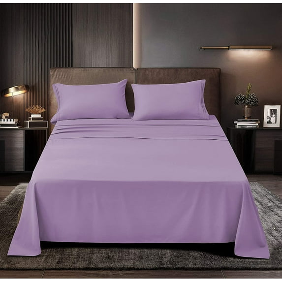 Premium Series Rayon Made from Bamboo Sheet Set - Wrinkle Free -Softer than Cotton- Deep Pockets - 4 Piece - 1 Fitted Sheet, 1 Flat, 2 Pillowcases California King, Lavender