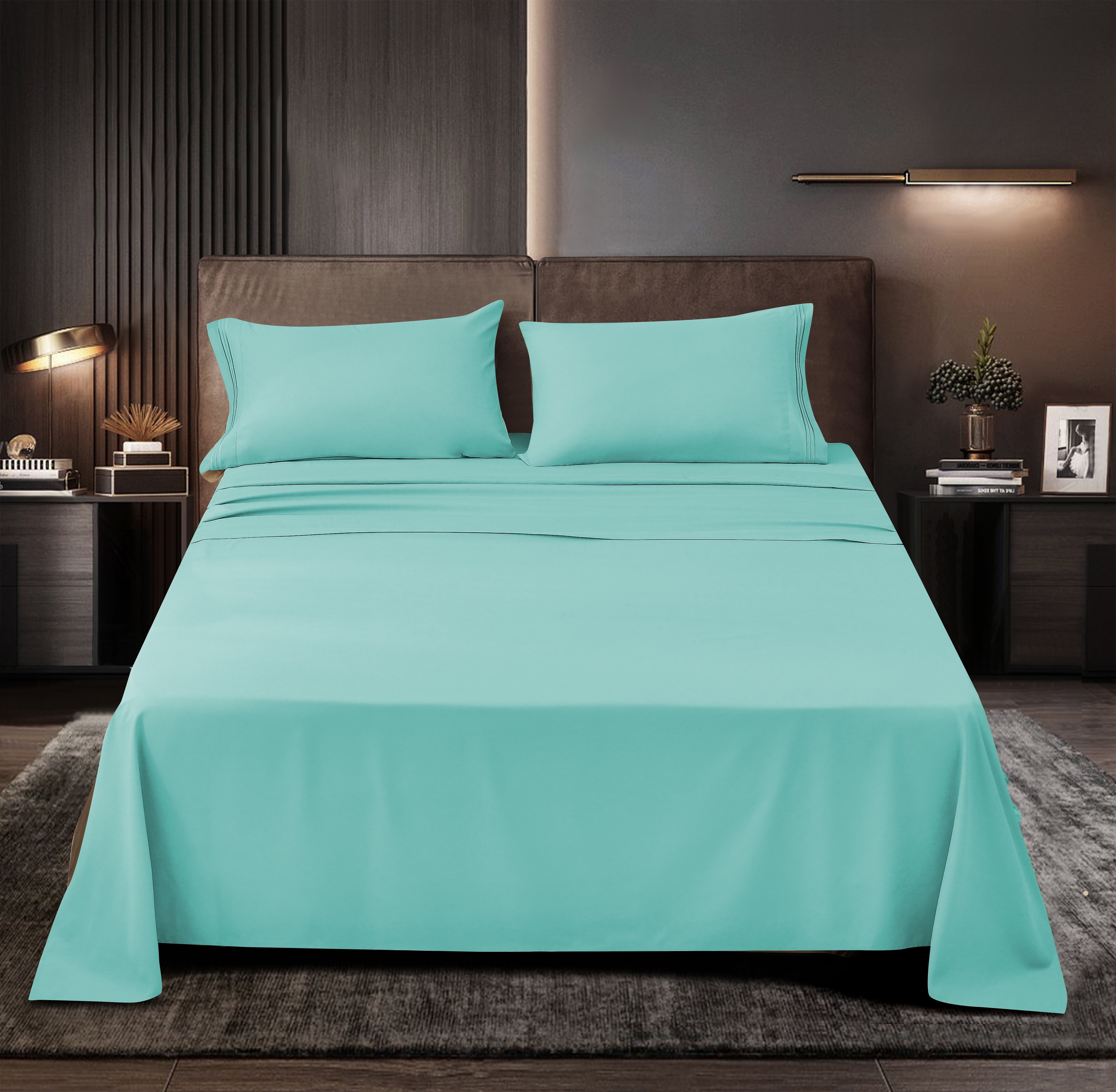 Premium Series Rayon Made from Bamboo Sheet Set - Wrinkle Free -Softer than Cotton- Deep Pockets - 4 Piece - 1 Fitted Sheet, 1 Flat, 2 Pillowcases Queen, Aqua