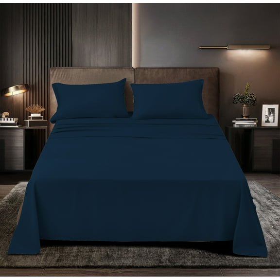 Premium Series Rayon Made from Bamboo Sheet Set - Wrinkle Free -Softer than Cotton- Deep Pockets - 4 Piece - 1 Fitted Sheet, 1 Flat, 2 Pillowcases Queen, Cobalt Blue