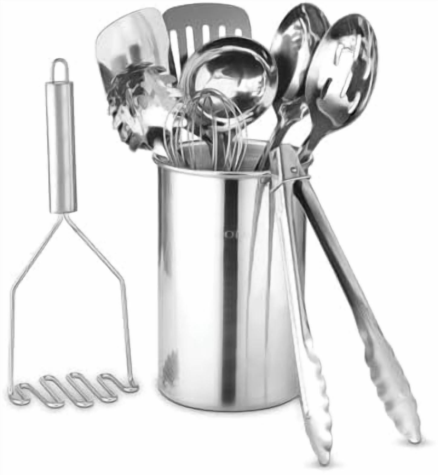 Premium Set of 10 Stainless Steel Kitchen Tool Set with Holder Easy To Clean, Space Saving, Great for Cooking, Baking, Prepping$$Home Decor, Kitchen, & Other