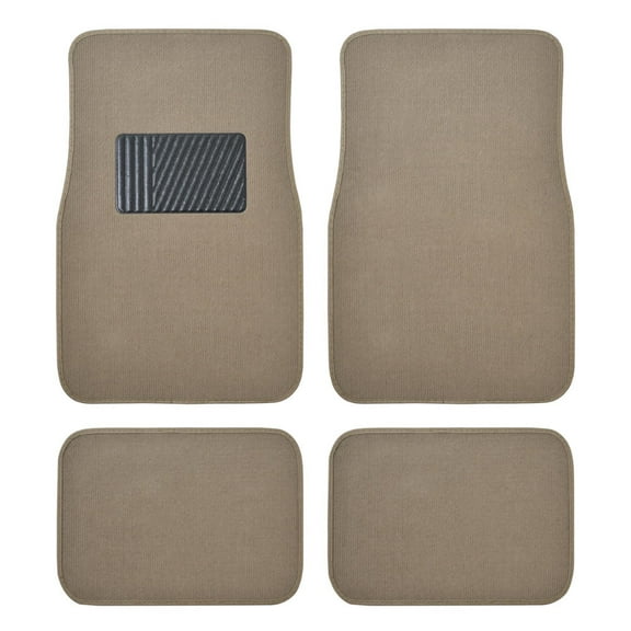 BDK Premium Carpet Floor Mats for Cars - Universal Fit Interior 4-Piece Car Mats Full Set with Vinyl Heel Pad Protector - Cute Car Accessories Interior Floor Covers for SUVs & Trucks - Medium Beige