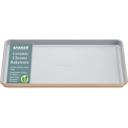 Premium Sheet Pan Set - Aluminized Steel with Ceramic Non-Stick, Heavy-Duty Bakeware for Cake, Bread - Even Heat Distribution - KFCC Premium Ceramic Inside, Colored Outside - Oven-Safe - Gold