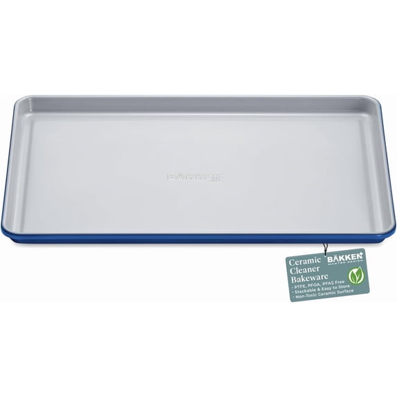 Premium Sheet Pan Set - Aluminized Steel with Ceramic Non-Stick, Heavy-Duty Bakeware for Cake, Bread - Even Heat Distribution - KFCC Premium Ceramic Inside, Colored Outside - Oven-Safe - Blue