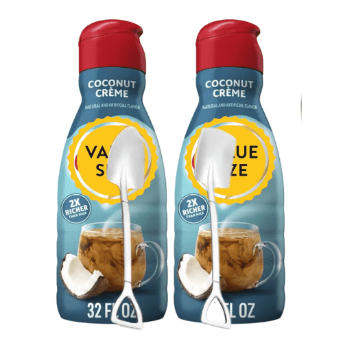 Premium Shelf-stable Non-Dairy Liquid Coffee Creamer.- Two (2) 32 fl oz Bottles of Creamy Smooth Delightful Coffee Creamer with Candy Freezer Shovel Spoon (Coconut Cream) Shovel Spoon