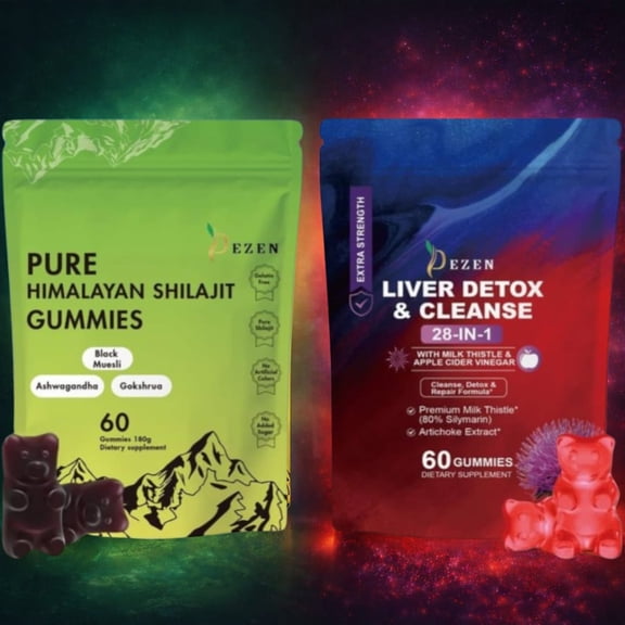 Premium Shilajit Gummies & Liver Detox Cleanse Gummies Combo – Herbal Energy & Liver Support Supplement – 60 Gummies Each