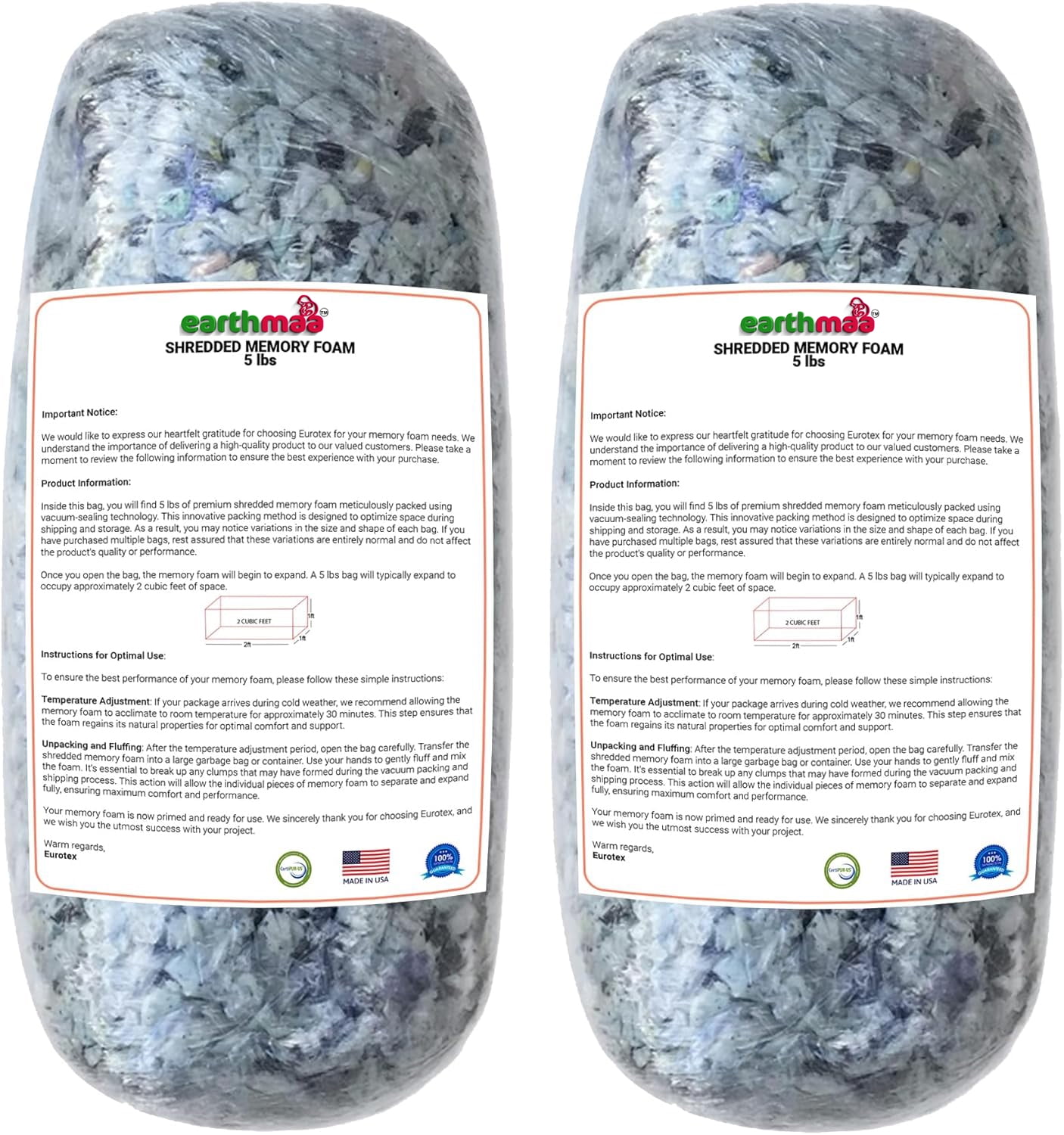 Premium Shredded Memory Foam Bean Bag Filler, Pillow Cushion Filling, Dog Bed, Craft, Pouf Refill, Poly Fill/Poly Fil Stuffing- Soft, Made in USA, Multi Color - 10 lbs