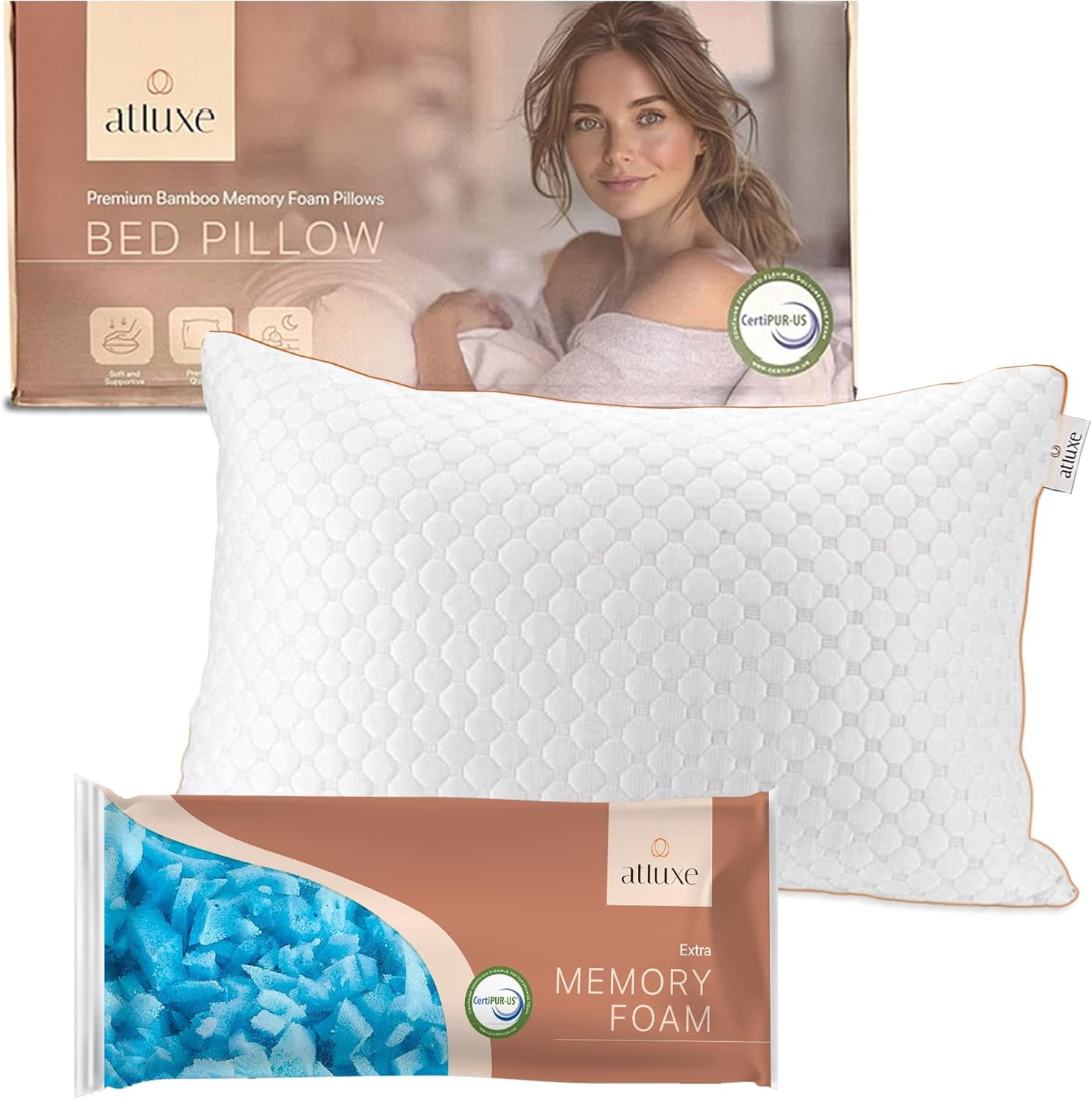 Premium Shredded Memory Foam Pillow. Washable Cover from Rayon - for ...