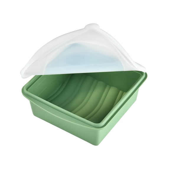 Premium Silicone Bread and Cake Mold, 6-Inch Square Ice Cube Tray and Food Freezer Container with Lid, Leak-Proof Storage Box for Meal Prep and Baby Food, Dusty Cornflower Blue