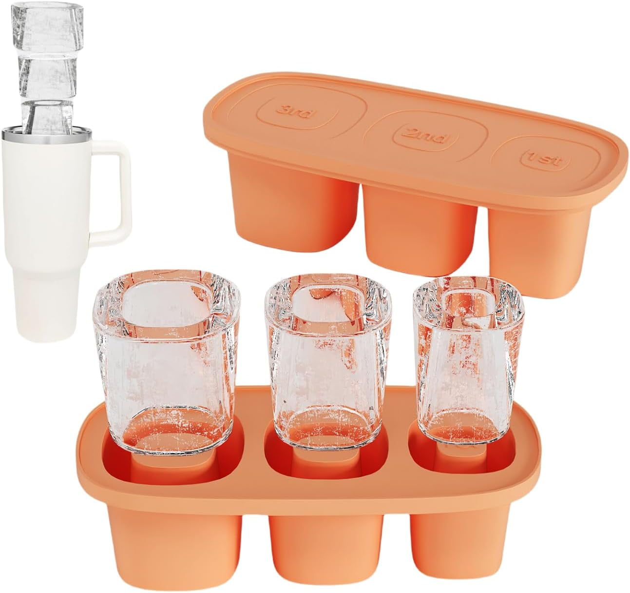 Premium Silicone Ice Cube Tray for 30oz and 40oz Tumblers - Large Cylinder Molds with Lid, Effortless Ice Making for Cocktails, Whiskey, Drinks, Coffee - Compatible with Stanley Cups, Medium Capacity