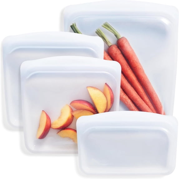 Premium Silicone Reusable Food Storage Bags, 4-Pack, Clear, Multi-Use ...