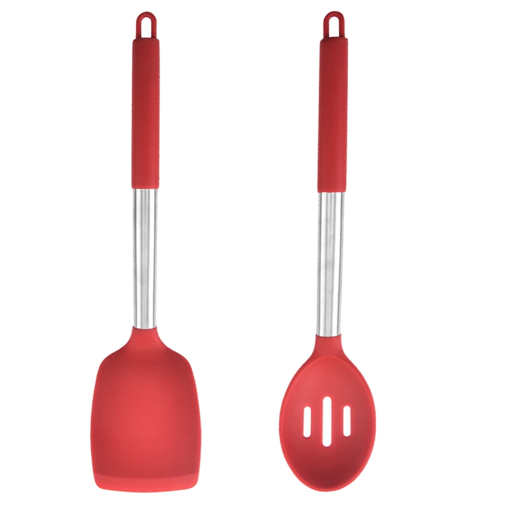 Red Silicone and Stainless Steel Cooking Utensil Set