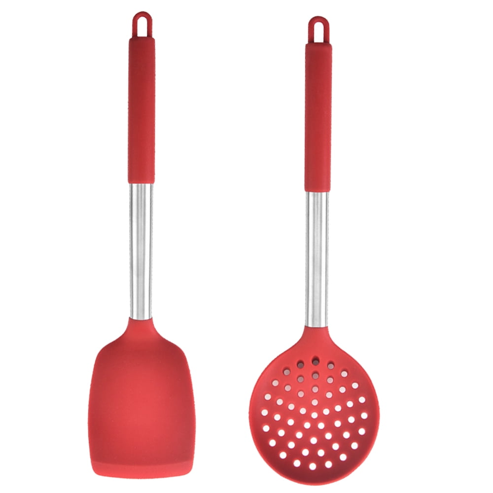 Red Silicone and Stainless Steel Cooking Utensil Set