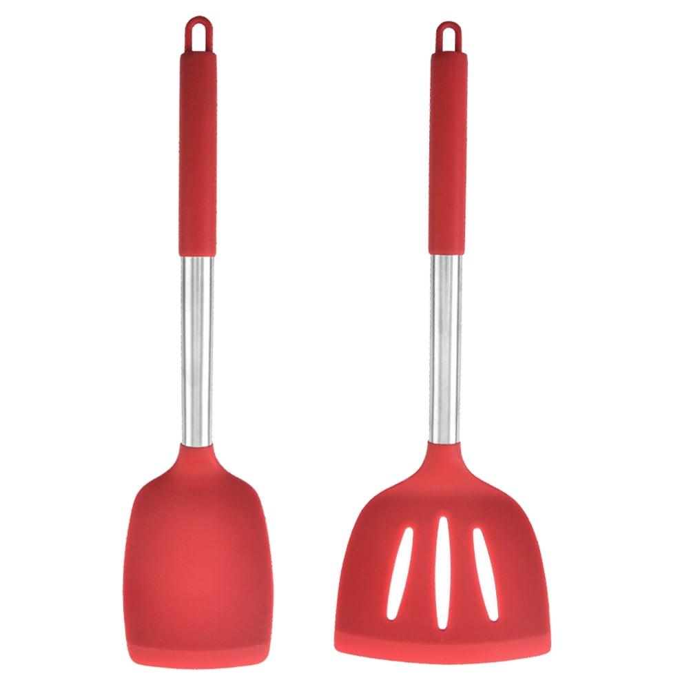 Red Silicone and Stainless Steel Cooking Utensil Set