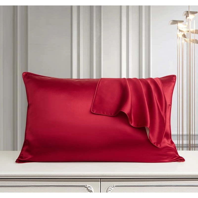 Premium Silk Pillowcase 100% Organic Mulberry Silk, 25 Momme, 2 Piece (48X74cm, Cherry red)