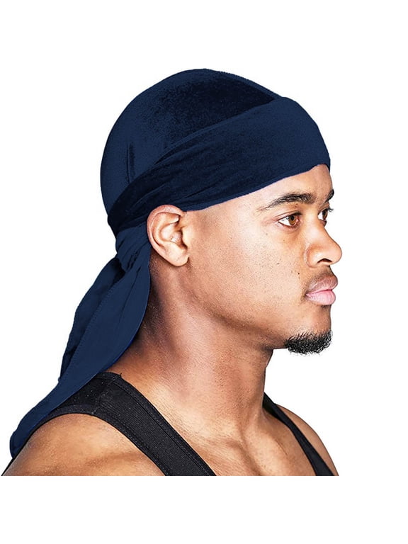 for Men & Women Satin Dorag Long Tail Durags Head Wrap Headwear for Hair Protection and Style Navy