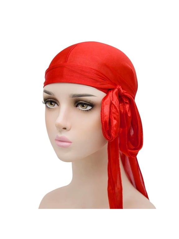 Premium Silky Durag for Men and Women Red Satin Headwrap with Long Tail and Wide Straps for 360 Waves, Comfort Fit