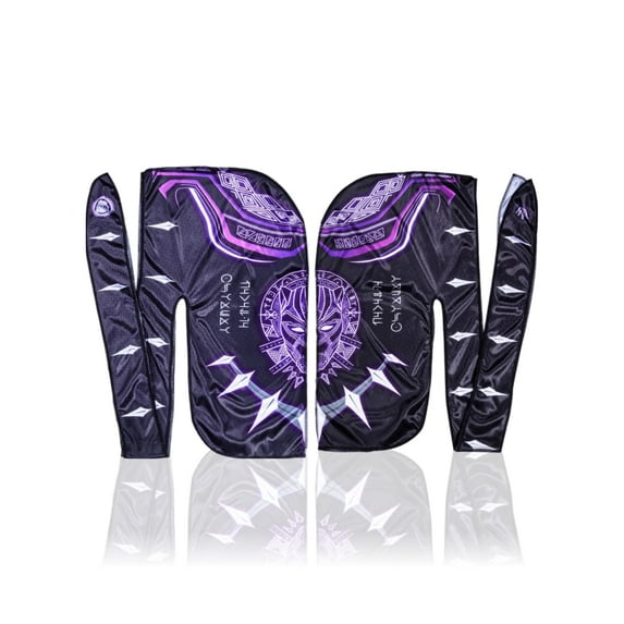 Premium Silky Durag with Long Tails and Quadruple Stitching - Satin Smooth Silk Fabric Durags for Comfort and Compression (Black Pnther)