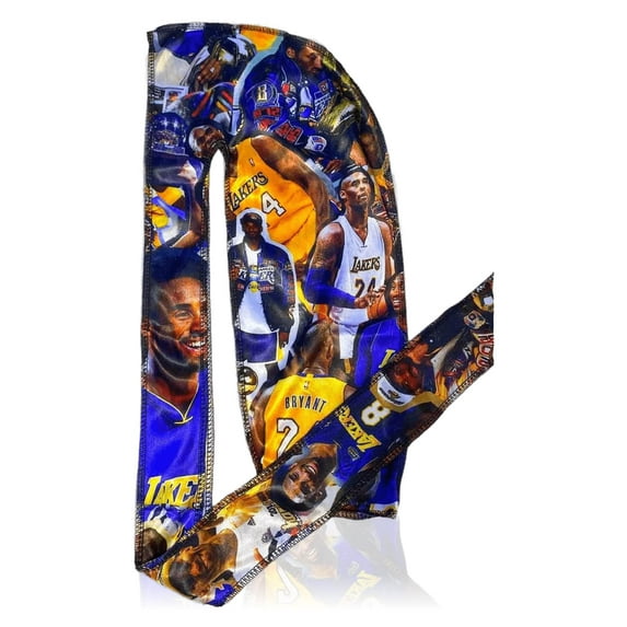 Premium Silky Durag with Long Tails and Quadruple Stitching - Satin Smooth Silk Fabric Durags for Comfort and Compression (Mamba K)