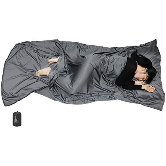 Premium Silky Sleeping Bag Liner with Two-Way Zippers, 87"x41" Extra Wide Adult Sleep Sack for Hotel, Breathable Lightweight Travel Sheet, Multifunctional Bed Sheet for Camping, All Seasons