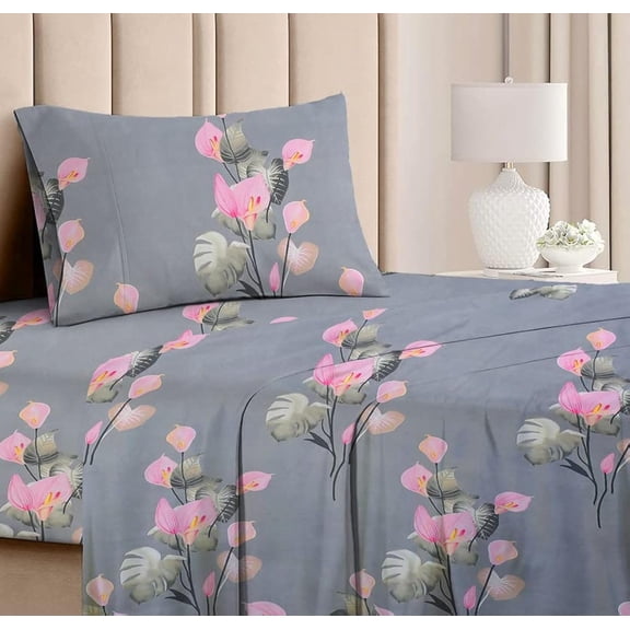 Premium Single Bed Sheet With 1 Pillow Covers For Single - 60 X 90 Inches, Grey & Pink | Super Soft Premium Brushed Glace Cotton Bedsheet