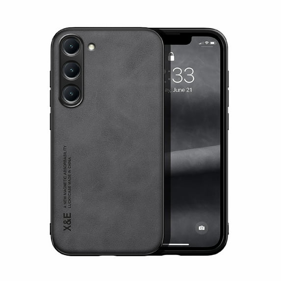 Premium Skin-Feel PU Leather Case for Samsung Galaxy S24, Ultra Slim and Lightweight Case with Support Car Mount Use, Scratch Resistant Shockproof Cover for Samsung Galaxy S24, Darkgray