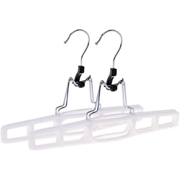 Premium Skirt Hangers 2-Pack - Thin Space-Saving Skirt Hanger Set with Clamp, Pant Hanger 2-Piece Set, Shorts Hangers with Heavy-Duty Locking Clasp, Multipurpose Quality Jean Hangers Set (White, 2)