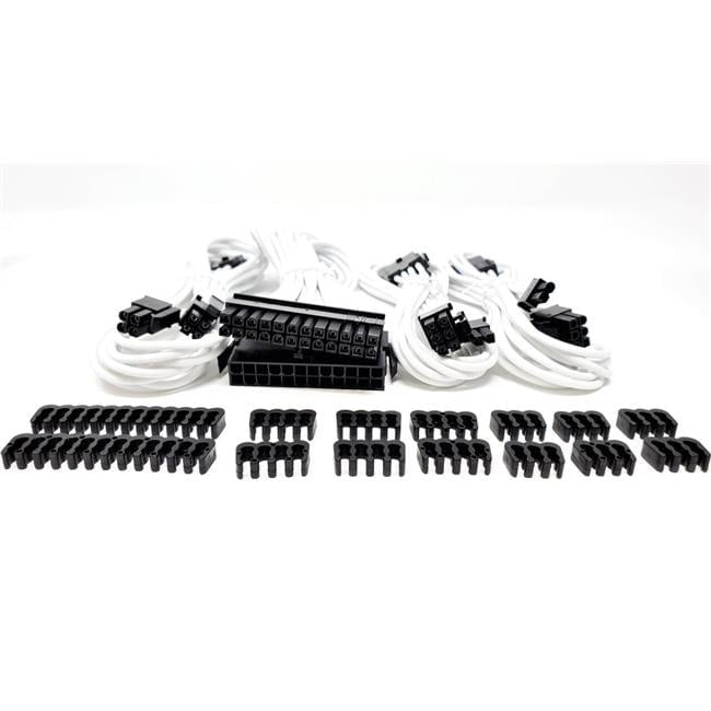 White Premium Sleeved PSU Cable Extension Kit with Cable Combs