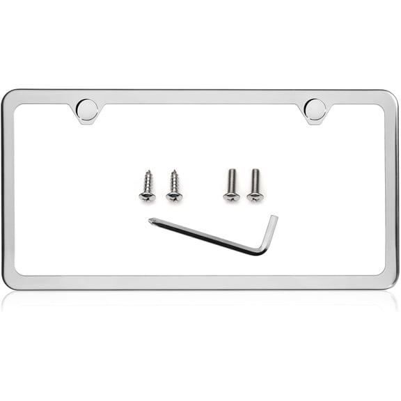 Premium Slim Style Stainless Steel License Plate Frame (2 Holes, Polished Mirror Finish)