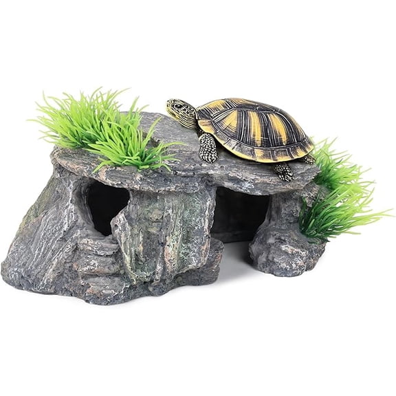 Premium Small Fish Tank Decorations, Reptile Tank Accessories, Turtle Tank Accessories, Natural Reptile Hide for Bearded Dragon, Professional Turtle Basking Platform (Small,5.51 inch)