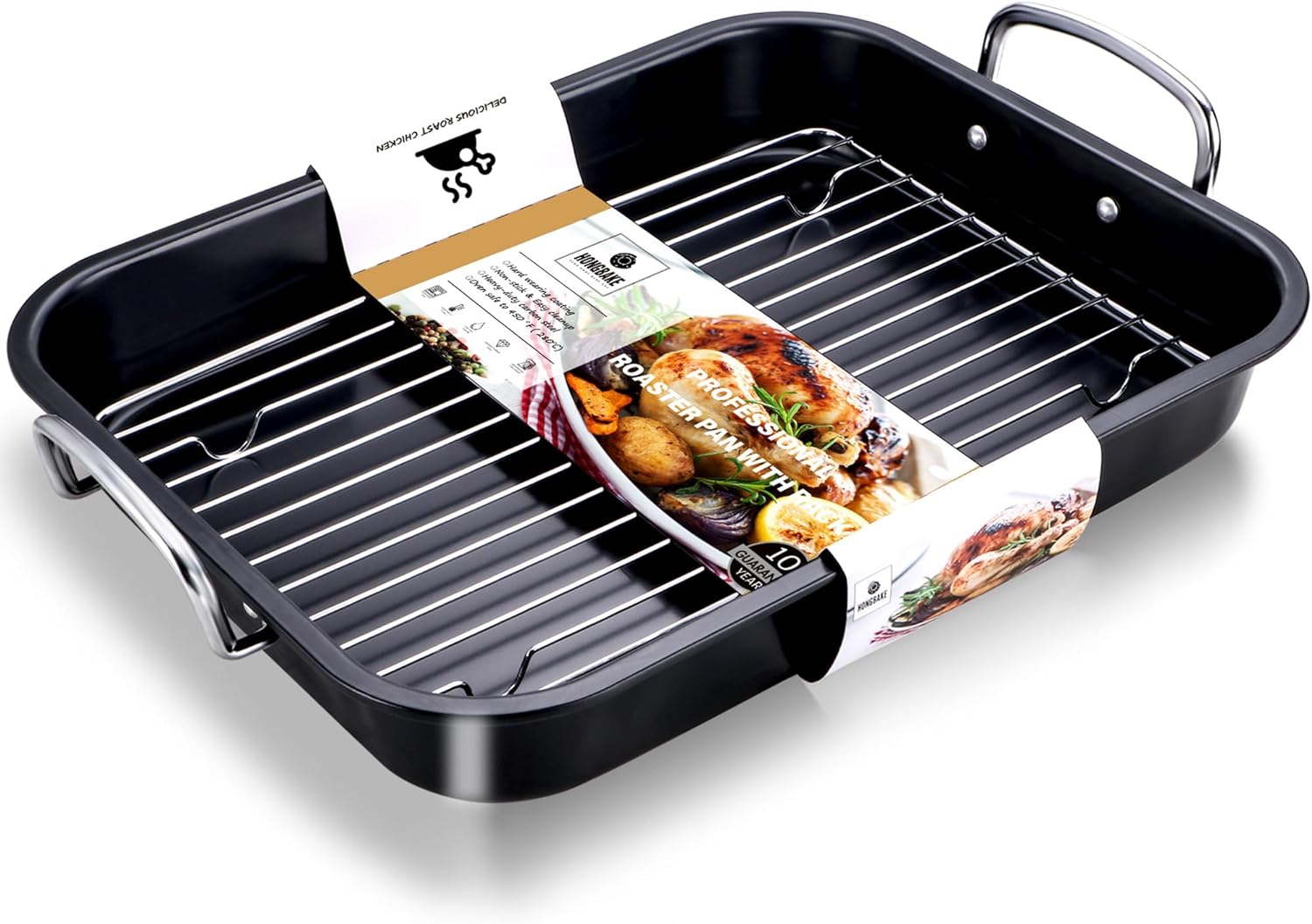 Premium Small Roasting Pan with Flat Rack Nonstick Chicken Roaster Tray