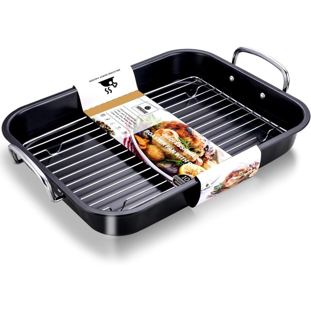 Premium Small Roasting Pan with Flat Rack Nonstick Chicken Roaster Tray