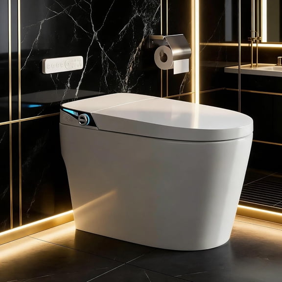 Premium Smart Toilet with Bidet Built-in, 1000g MaP Flush Score, Foam Shield, ADA Comfort Height Heated Seat, Automatic Lid, Warm Air Dryer & Instant Warm Water, Tankless Toilet