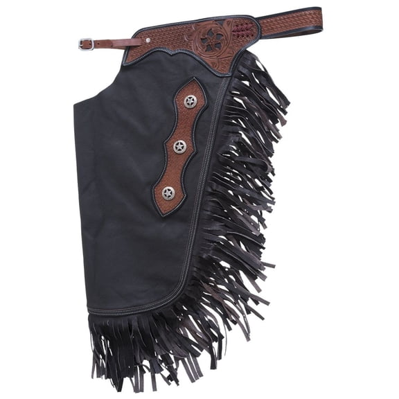 Premium Smooth Leather Chinks with Basketweave Filigree Brown Large