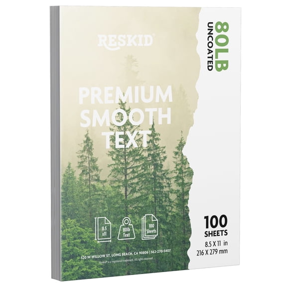 Reskid Uncoated White Smooth Craft Paper, 80lb 100 Sheets