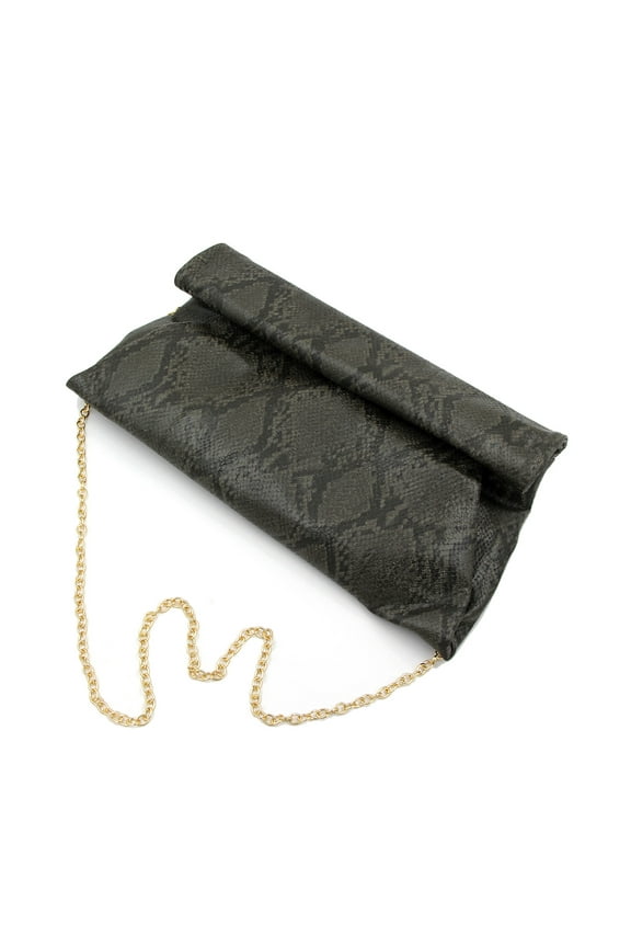 Premium Snakeskin PU Leather Roll Up Flap Clutch Evening Bag