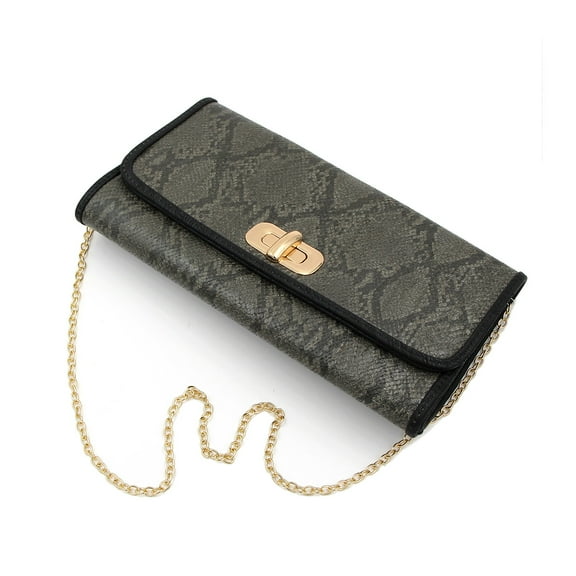 Premium Snakeskin PU Leather Turnlock Flap Handbag Clutch Bag