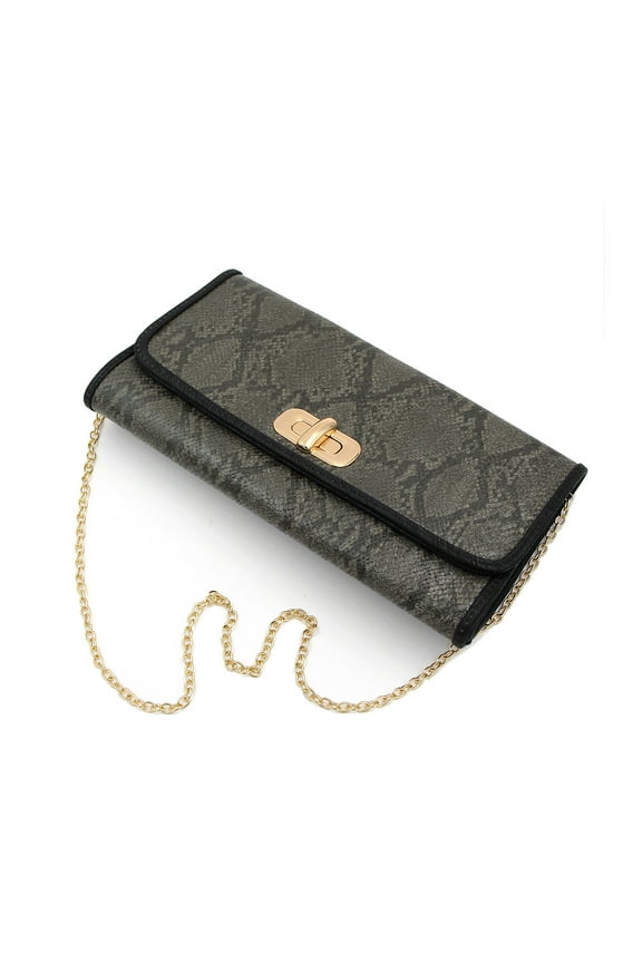 Premium Snakeskin PU Leather Turnlock Flap Handbag Clutch Bag