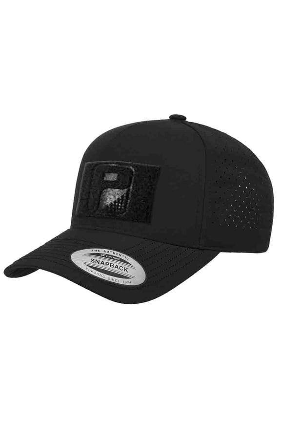 Premium Snapback Hat with Perforation, Curved Bill by Pull Patch (Black)