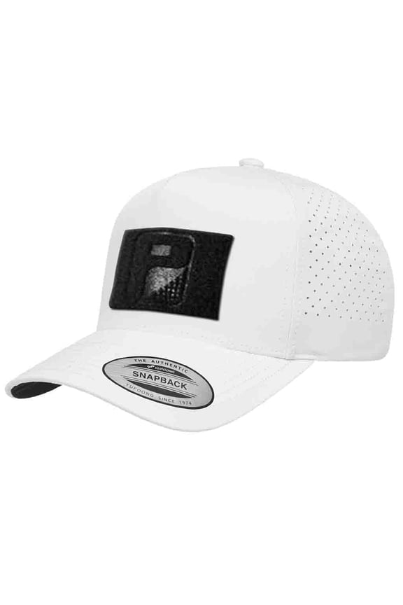 Premium Snapback Hat with Perforation, Curved Bill by Pull Patch (White)