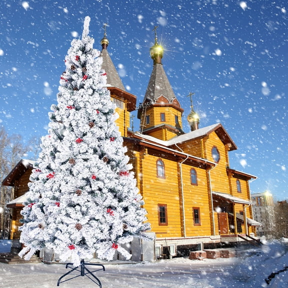 Premium Snow Flocked Christmas Tree 7.5ft Holiday Xmas Pine Tree