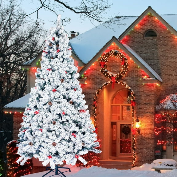 Premium Snow Flocked Christmas Tree 7.5ft Holiday Xmas Pine Tree