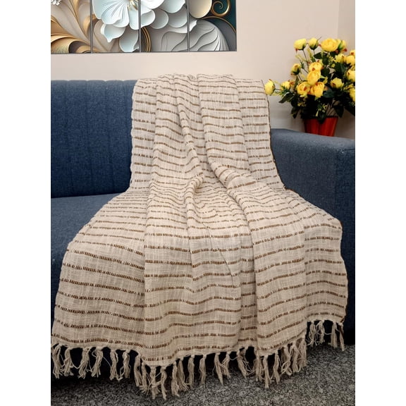 Premium Sofa throw, Lightweight Knit Woven Cotton Blanket Decorative Couch, Bed Sofa Travel All Seasons Throw Blanket, Boho Bedding Throw